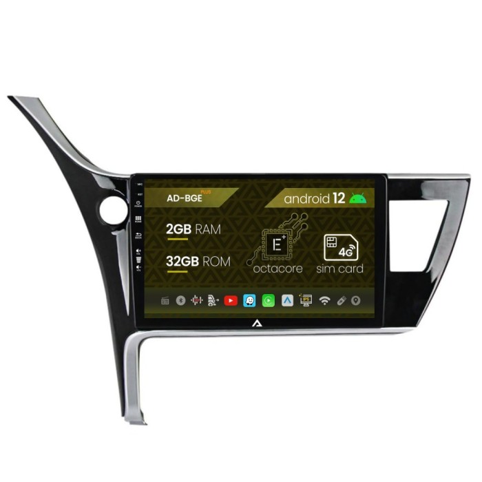 Navigatie Toyota Corolla Auris (2017-2020), Android 12, E-Octacore 2GB RAM + 32GB ROM, 10.1 Inch - AD-BGE10002+AD-BGRKIT079