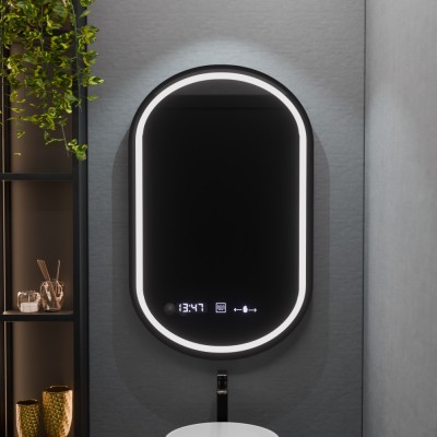 Oglinda LED Ovala, 50x90cm, Alessia MotionGlow Marcello, Sistem Dezaburire, Ceas &amp;amp; Termometru, Dimabila ModernLight Concept foto