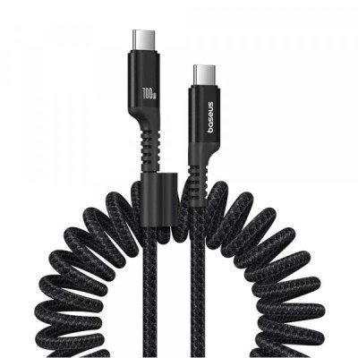 Cablu Date si Incarcare USB-C - USB-C Baseus Fish Eye Spring, 100W, 1m, Negru P10320203111-00 foto