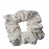 Elastic de par tip scrunchie, textil cu imprimeu, alb