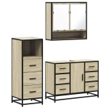 Cumpara ieftin Set mobilier de baie, 3 piese, stejar sonoma, lemn prelucrat