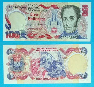 Venezuela (p#59) 100 Bolivares 1980 &amp;#039;Bolivar&amp;#039; UNC serie: A00407490, Comemorativă foto