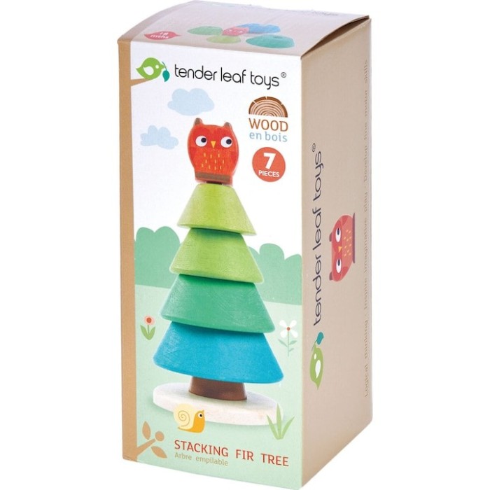 Puzzle stivuibil Brad de Craciun, din lemn premium - Stacking Fir Tree - 7 piese - Tender Leaf Toys