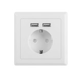 Priza schuko de perete 100V - 240V 16A, Lanberg 41442, cu 2 porturi USB 5V 2.1A, 86 x 86 x 45 mm, cu impamantare, alba