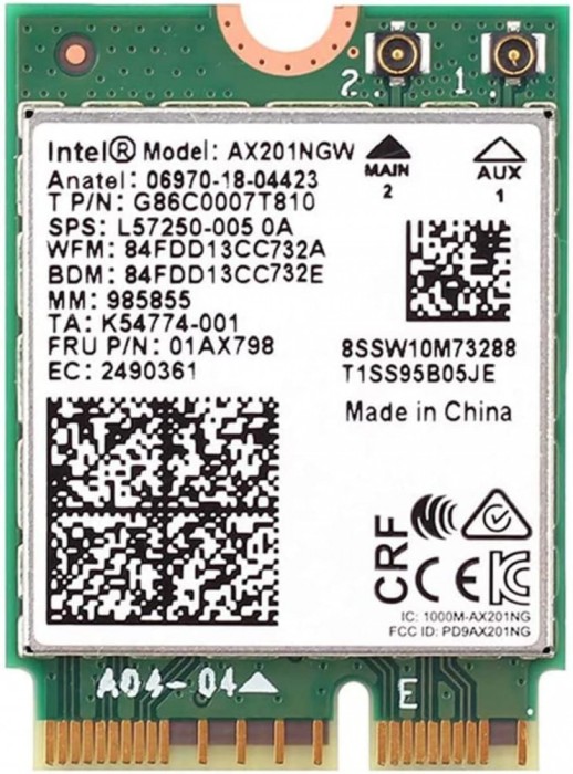 Modul Wi-Fi 6 Laptop, Intel, AX201NGW, Dual Band 5Ghz, Bluetooth 5.0 NGFF, 2.4Ghz/5Ghz, 802.11ac/ax, 06970-18-04423, SPS L92724-005
