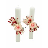 Set Lumanari pentru Nunta sau Botez, Personalizabile cu nume si data, Plante Uscate pe Frunza Fosilizata, Aranjament Frontal, Eventissimi, 40 cm, Mult