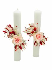 Set Lumanari pentru Nunta sau Botez, Personalizabile cu nume si data, Plante Uscate pe Frunza Fosilizata, Aranjament Frontal, Eventissimi, 40 cm, Mult