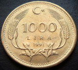 Cumpara ieftin Moneda 1000 LIRE - TURCIA, anul 1991 * cod 3801 = A.UNC, Europa