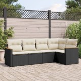 Cumpara ieftin Set mobilier de grădină cu perne, 5 piese, negru, poliratan