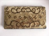 *DD Poseta vintage plic de ocazie, aurie: paiete si margele montate satin negru, Auriu, Medie