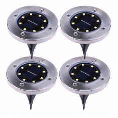 Set 4x Lampi Solare Pentru Gradina Cu Fixare In Pamant, 8 LED, Rezistent La Apa Si Interperii, Lumina Puternica, Senzor de lumina