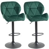 HOMCOM Scaun Bar, 2 piese, cu &Icirc;nălțime Reglabilă, Bază Metalică cu pad-urile antiderapante, 46x48x83-104 cm, Verde | Aosom Romania
