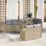 VidaXL Set de Sofa pentru Grădină cu Perne Bej Poli Ratan Acacia 9 Piese, vidaXL Sofa pentru Grădină cu Perne Bej Poli Ratan 2 Persoane