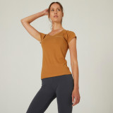 Tricou Slim 500 Fitness Maro Damă, Domyos