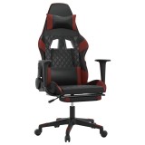 Cumpara ieftin Scaun de gaming cu suport picioare, negru/rosu vin, piele eco