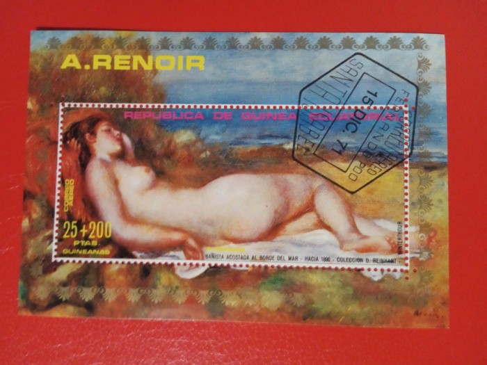 GUINEA ECUATORIALĂ, PICTURA RENOIR - COLIȚĂ ȘTAMPILATĂ