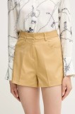 Sisley pantaloni scurți culoarea galben, uni, high waist, 4ED4L901N
