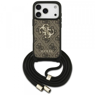 Husa pentru Apple iPhone 17 Pro, Guess, Crossbody Cord 4G Big Log, Maro foto