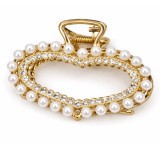 Cumpara ieftin Clema par eleganta aurie cu perle albe si cristale stralucitoare, prindere puternica, arc metalic rezistent, pentru coafuri sofisticate