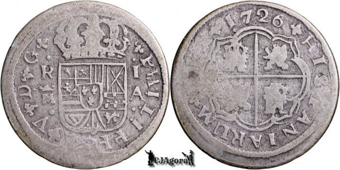 1726 MA, 1 Real - Filip al V-lea - Madrid - Regatul Spaniei | KM 298