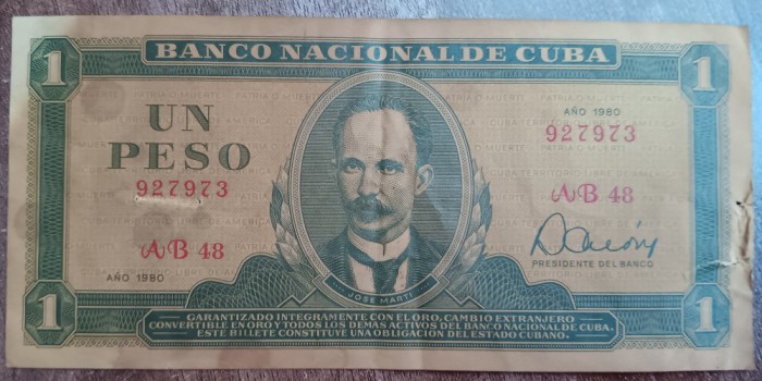 B11 - Bancnota foarte veche - Cuba - 1 peso - 1980