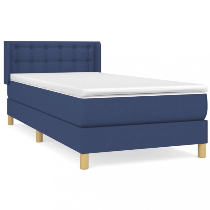 Pat box spring cu saltea, albastru, 80x200 cm, textil
