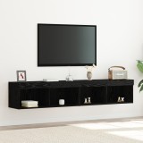 VidaXL Dulap TV de perete cu LED, 2 buc., stejar negru, 80x30x30 cm