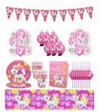 Set vesela petrecere Pisicuta Marie pentru 10 copii, decorarea mesei completa + baloane, Roz