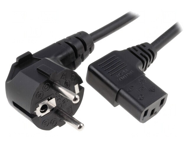Cablu Alimentare 3x1mm2 cu Ştecăr Unghiular și Conector IEC C13 90&deg;