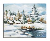 Tablou peisaj de iarna pictat manual, Hibernal, 50x40cm ulei pe panza, Constantin Feraru