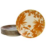 Set 6 farfurii desert, 20 cm, Hawaii, Crem deschis cu frunze portocalii