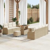VidaXL Set canapea de grădină - 10 piese, perne bej din rattan poliesteric și acacia