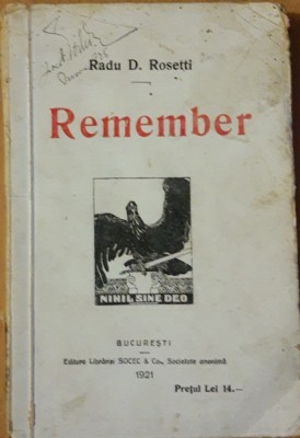 REMEMBER - RADU D. ROSETTI - EDITIA 1921 foto