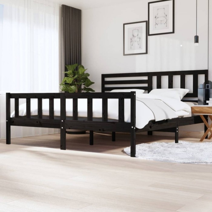 vidaXL Cadru de pat, negru, 200x200 cm, lemn masiv 3101177