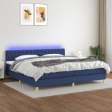 Cumpara ieftin Pat cu arcuri, saltea și LED, albastru, 200x200 cm, textil