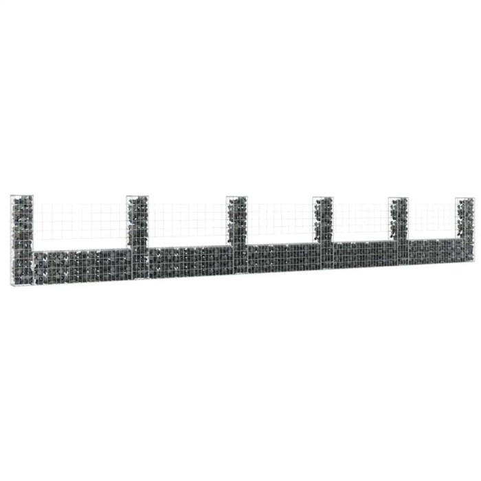 vidaXL Coș gabion &icirc;n formă de U cu 6 st&acirc;lpi, 620x20x100 cm, fier
