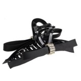 Clamă de păr cu fundiță satinată și strass, 11 cm, neagră, CMCLASS