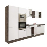 Mobilier de bucătărie Yorki 340, corp din stejar Yorki, față alb satinat, dulap cu raft