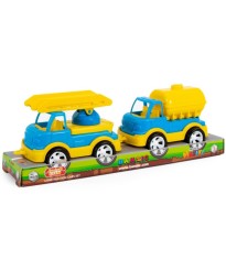 Set pentru Copii din 2 Mașini de Construcții &icirc;n Cutie Deschisă, Pompier și Cisterna