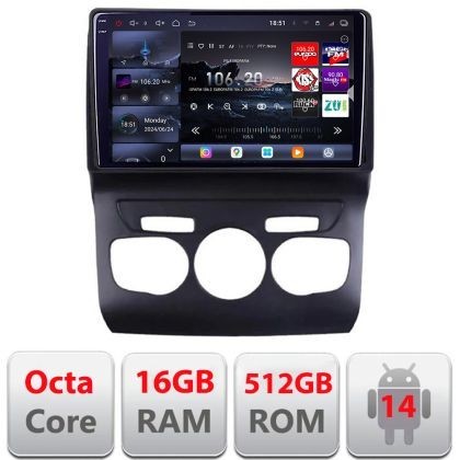 Navigatie Citroen C4 2011-2016 Edotec Kit-241 8 core QLED 2K 16+512 360 Android Waze USB Navigatie Internet Youtube Radio CarStore Technology