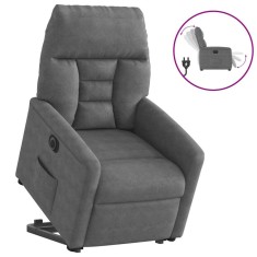 vidaXL Fotoliu rabatabil electric cu ridicare, gri &icirc;nchis, microfibră