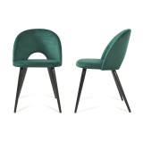 Set 2 scaune dining Karijoki din catifea verde &icirc;nchis cu picioare negre