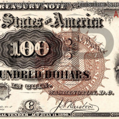 100 dolari 1890 Reproducere Bancnota USD , Dimensiune reala 1:1