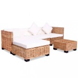 Set Mobilier Gradina Ratan Natural vidaXL, 14 Piese: Canapea Colt, Taburet, Masuta Cafea, Perne Incluse - Maro/Alb