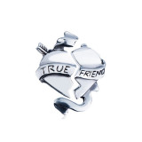 Pandantiv dublu din argint - inimă fr&acirc;ntă cu fundiță, TRUE FRIEND,