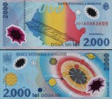Bancnota Romania 2000 Lei 1999, Eclipsa, Polimer, UNC, Prefix 001A, Pick #111