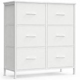 Comoda SONGMICS alba cu 6 sertare textile si blat MDF, 77x30x74 cm