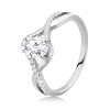 Inel de logodnă din argint 925 - zircon clar oval, umeri ondulați &icirc;mpletiți - Marime inel: 57
