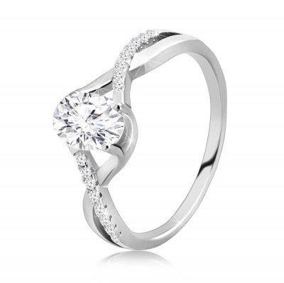 Inel de logodnă din argint 925 - zircon clar oval, umeri ondulați &amp;icirc;mpletiți - Marime inel: 57 foto