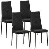 HOMCOM Set de 4 Scaune de Sufragerie cu Spătar &Icirc;nalt, Scaune Moderne din Piele Artificială și Oțel, 41x50x98 cm, Negru | Aosom Romania